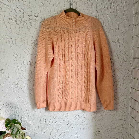 Hasting & Smith Sweaters - Elegant Peach Cable Knit Turtleneck Sweater